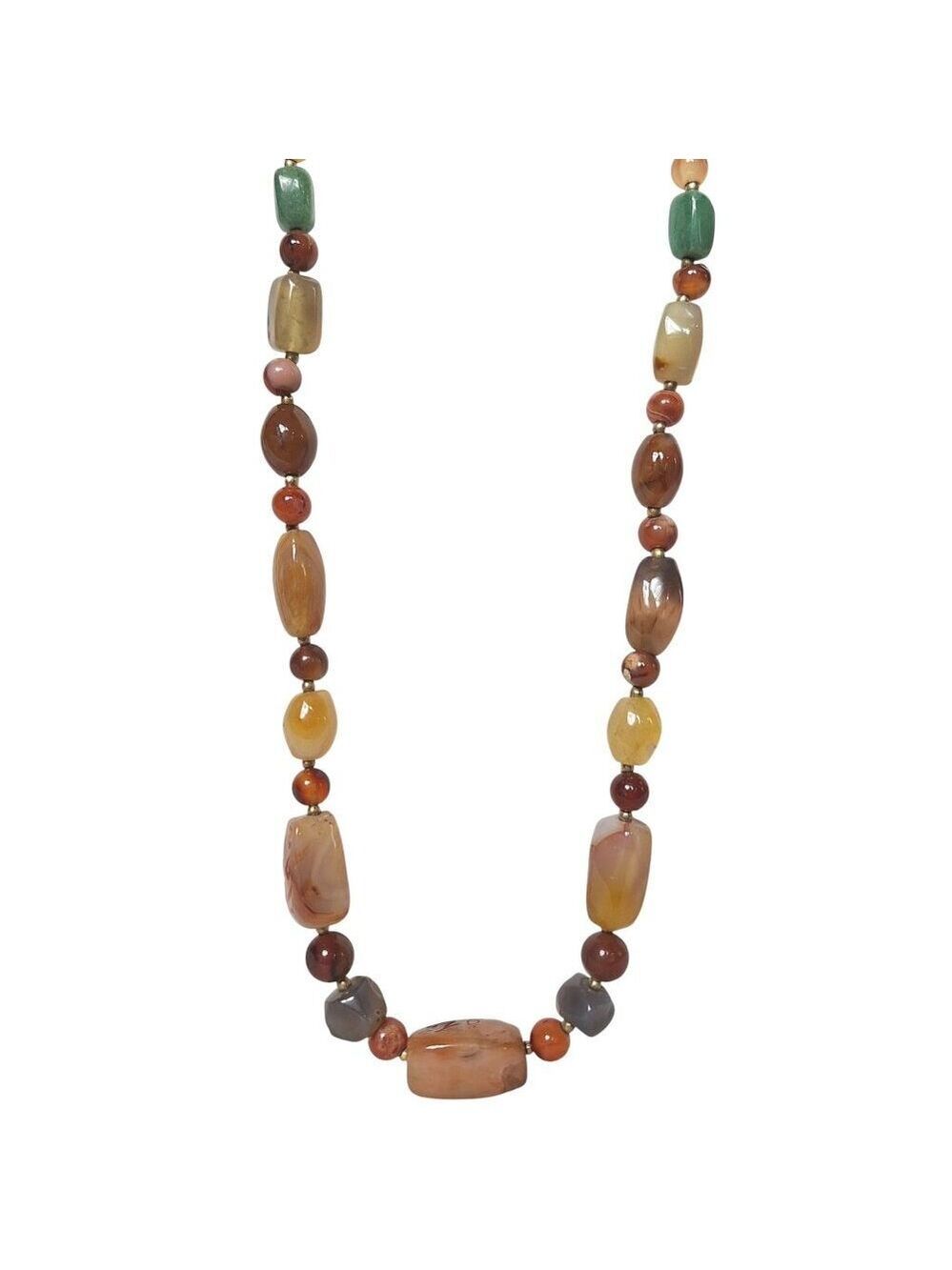 Boho Agate Jasper Statement Necklace Long Earth Tone Beads
